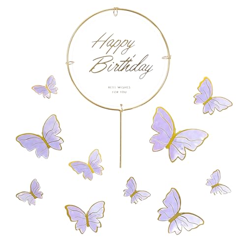 Cupcake-Topper mit Schmetterlingsmotiv, "Happy Birthday", Metall, goldfarben, für Mädchen und Damen, Party-Dekorationen, 11 Stück von CIGTSICO