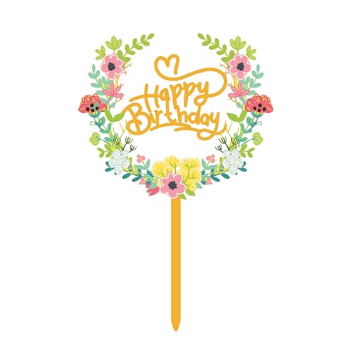 Tortenaufsatz "Happy Birthday", 17 cm, Blume, Acryl, Cupcake-Topper für verschiedene Geburtstagspartys, Jubiläen, Kuchengebäck-Dekorationen von CIGTSICO