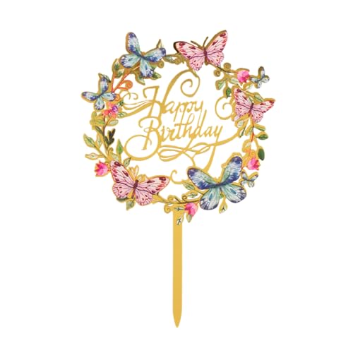 Tortenaufsatz "Happy Birthday", 17 cm, Schmetterlinge, Acryl, Cupcake-Topper für verschiedene Geburtstagspartys, Jubiläen, Kuchengebäck-Dekorationen von CIGTSICO