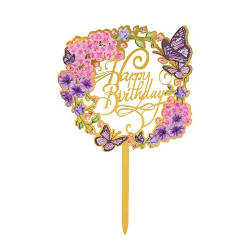 Tortenaufsatz "Happy Birthday", 17 cm, goldfarbene Schmetterlinge, Acryl-Kuchenaufsatz, Cupcake-Topper für verschiedene Geburtstagspartys, Jubiläen, Kuchen, Gebäck-Dekorationen von CIGTSICO