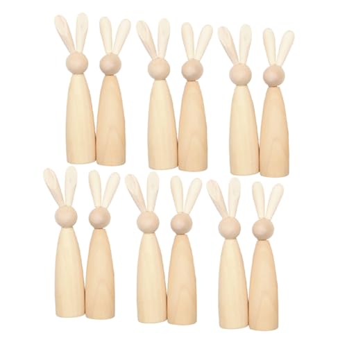 CIMAXIC Natürliche Unbemalte Holz-stiftpuppen 12-teiliges Hasenfiguren-set Bastelspielzeug Miniatur-statuen für Die Osterdekoration von CIMAXIC