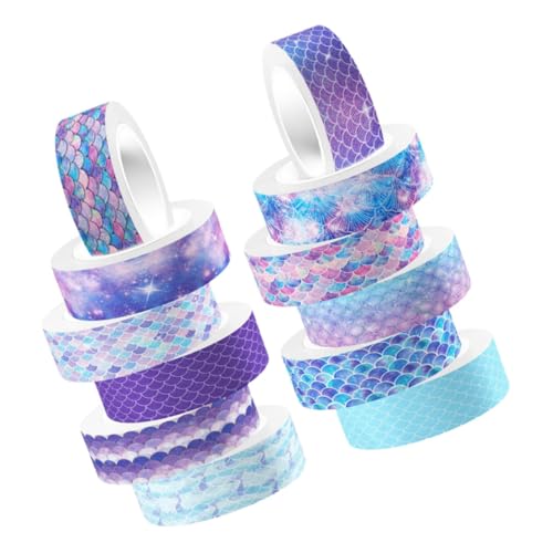 CIMAXIC 12Rollen Meerjungfrau Washi Tape Dekorative Klebebänder für DIY Handwerk Scrapbooking und Geschenkverpackung Leicht Abreißbar Hinterlassen von CIMAXIC