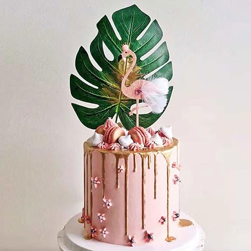 12St hawaiianischer Cupcake-Topper Backen Hawaiischer Tortenaufleger Karte einführen Dekor Cupcakes Monstera-Kuchendeckel Geburtstagskuchen schmücken Pappbecher Zylinder von CIMAXIC