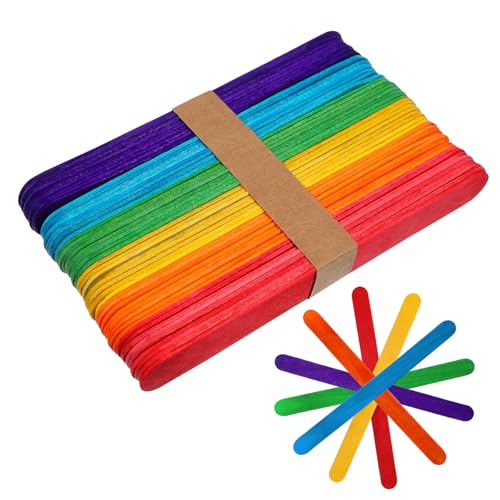 CIMAXIC 150Stücke Farbige Holzstäbchen Für DIY Bastelprojekte Holz Craft Sticks Eisstiele Zum Basteln Für Gruppenaktivitäten Schulprojekte Und Designs von CIMAXIC