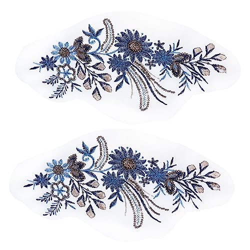 CIMAXIC 2 Stück Gestickter Stoffaufnäher pailletten sequin blumenmuster home decoration embroidery set bügel Stickereiapplikationen nähen Jeans-Applikation Blumenbeete Polyester Blue von CIMAXIC