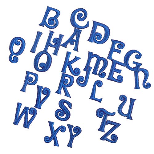 CIMAXIC 26 Stück Stoffaufnäher mit Buchstabenstickerei Klebeflicken Buchstaben Buchstabenflecken Briefe Jeans-Patches alphabet sticker buchstabenaufkleber Kleiderflicken Flicken nähen Blue von CIMAXIC