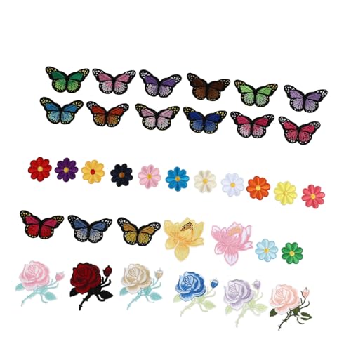 CIMAXIC 36 Stück Aufkleber embroidery set stoffblumen Kleidungsreparatur aufbügel-flicken Kleidungsstücke verschönern Schmetterlinge Patch Zubehör Aufnäher mit Blumenstickerei Stickkleber von CIMAXIC