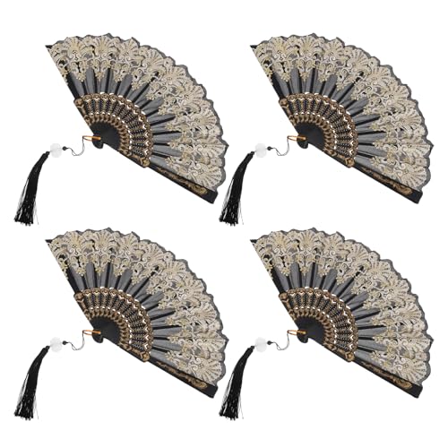 CIMAXIC 4-teiliger chinesischer Fächer: Faltbares Handfächer-Set im chinesischen Stil – leichtes Quasten-Design für Hochzeiten, Tänze, Festivals, Partygeschenke von CIMAXIC