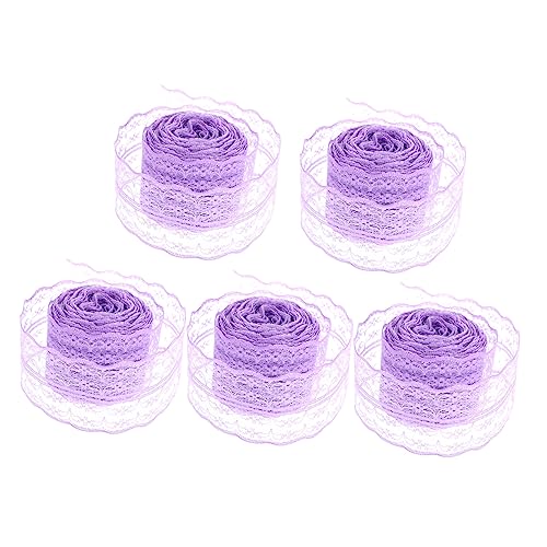 CIMAXIC 5 Rollen 45 cm Spitze dünnes schwarzes Band plissiertes Spitzenband Pastellband Spitzenbesatz Stoffband ribbon schienbeinschoner tape Schleife Valentinsband Polyestergarn Lavender von CIMAXIC