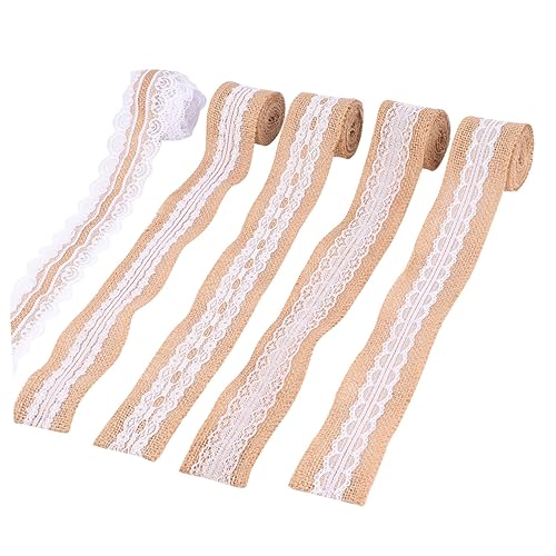 CIMAXIC 5 Rollen Leitungsstoffrollendekoration Blumen- Braut- Und Dekorationen Streifen hochzeitsdekoration wedding decoration geschenkpakete Linen ribbon Spitzenband Sackleinenband Khaki von CIMAXIC