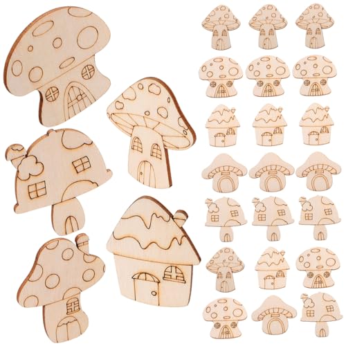 CIMAXIC 50 Stück Pilzhaus aus Holz weihanchtsdeko Holzschnitte Unfertige Holzverzierungen Holzbasteln DIY Holzverzierungen Dekoration Pilze Pilzdekor Pilz-Schmuckstücke Pilze basteln von CIMAXIC