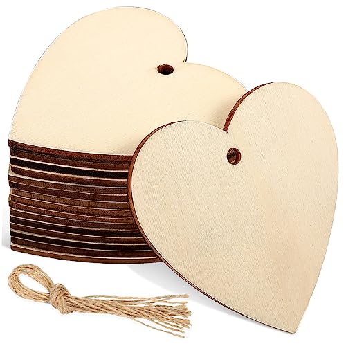 CIMAXIC 50Stücke Holzherzen Bastelsets mit Hanfseilen Unbemalte Holzscheiben für DIY Dekoration Hängende Anhänger für Hochzeiten Fensterhänger und Tischdeko CIMAXIC 50Stücke Holzherzen Bastelsets mit Hanfseilen Unbemalte Holzscheiben für DIY Dekoration Hängende Anhänger für Hochzeiten Fensterhänger und Tischdeko von CIMAXIC