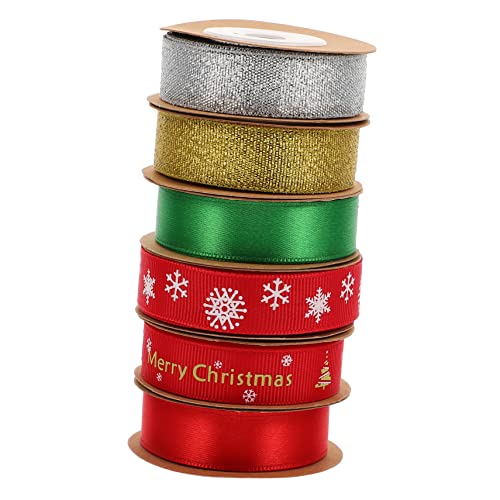 CIMAXIC 6 Rollen Weihnachtsband ribbons christmas ribbon Geschenkbandrolle dekobänder Christbaumschmuck Schleifen für DIY handwerk machen band Bandverpackungsdekoration Polyester von CIMAXIC