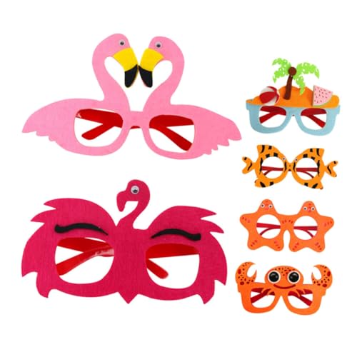 CIMAXIC 6Stücke Hawaii Partybrillen Lustige Kunststoffbrillen für Dekoration und Fotos mit Flamingo Fisch Strand und Motiven für Luau Feiern und Themenpartys von CIMAXIC