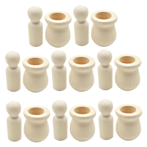 CIMAXIC 8 Satz Holzpuppenanzug Diy Bastelbedarf Diy Leere Holzfiguren Unbemalte Holzfiguren Puppenkörper Aus Holz Steckpuppenfiguren Montessori-stöpselpuppen Puppen Aus Holz Beige von CIMAXIC