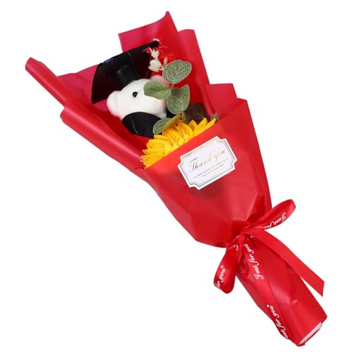 CIMAXIC Abschlussfeier Blumenstrauß mit Plüschbär und Kappe Niedliches Künstliches Sonnenblumen Arrangement für Absolventen der Klasse für Graduierung von CIMAXIC