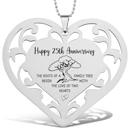 Happy 25th Anniversary Ornament Edelstahl Herz mit Baum Design und Laser Gravur Zitat 25 Hochzeit für Paar Romantische Hängedeko CHC703 von CINRLLA