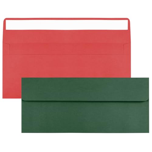 CINSOEN 100 Stück Weihnachtsumschläge #10, Standard-Umschläge, selbstklebend, 10,4 x 24,9 cm, Briefgröße, Business-Versandtaschen für Babyparty, Hochzeit, Geburtstag, Rot und Dunkelgrün CINSOEN 100 Stück Weihnachtsumschläge #10, Standard-Umschläge, selbstklebend, 10,4 x 24,9 cm, Briefgröße, Business-Versandtaschen für Babyparty, Hochzeit, Geburtstag, Rot und Dunkelgrün von CINSOEN