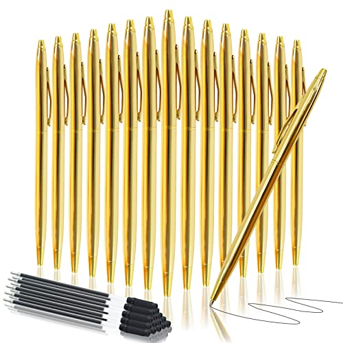 CIOUYAOS 15Pcs Gold Metall Schwarzer Kugelschreiber, Einziehbare Goldener Stift, Goldfarben Kugelschreib mit Medium Point 1,0 Mm, Schreibgeräte für Studenten Lehrer Geschenke Business Biro Hochzeit von CIOUYAOS