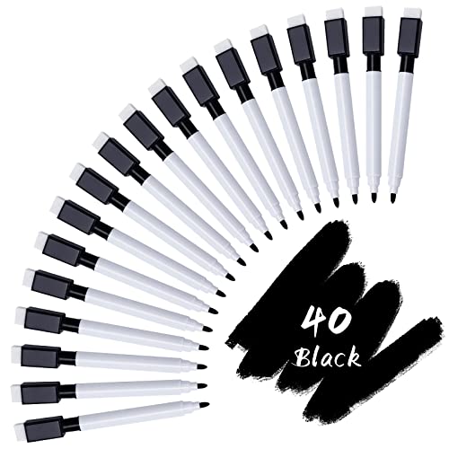 CIOUYAOS 40 STÜCKE Whiteboard-Stifte mit magnetischer Radierkappe, schwarze, feine Spitze, trocken abwischbare Marker, Stifte für Lehrer, Schüler, Schule, Klassenzimmer von CIOUYAOS