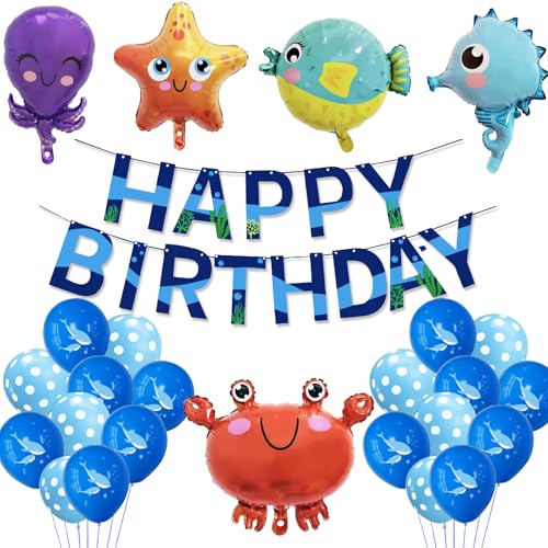 CIOUYAOS Unterwasserwelt Kindergeburtstag Deko, Blau Luftballon Geburtstag Party Geburtstagsdeko 25pcs Ballons Banner Set, Blaue meerestiere Folienballons für Baby 1 Jahr Junge Kinder CIOUYAOS Unterwasserwelt Kindergeburtstag Deko, Blau Luftballon Geburtstag Party Geburtstagsdeko 25pcs Ballons Banner Set, Blaue meerestiere Folienballons für Baby 1 Jahr Junge Kinder von CIOUYAOS
