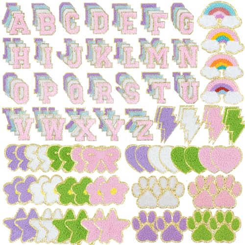 Chenille-Buchstaben-Flicken zum Aufbügeln, selbstklebend, zum Aufbügeln für Kleidung, inklusive 104 A-Z, Varsity-Alphabet, 52 niedliche Chenille-Patches für selbstgemachte Kleidung, Taschen, Hüte von CIPIDI