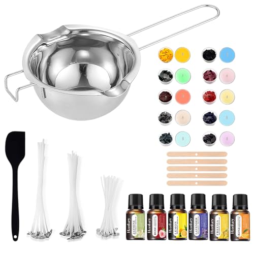 Kerzen Selber Machen Set, Kerzenherstellung Kit, DIY Duftkerze Geschenke Set mit 480ml Schmelztopf und 10 Kerzenfarbe, 5 Dochthalter, 6 Duftöl, 30 Kerzendochte in 3 Größen, 1 Schaber (Style 1) von CIRenchen