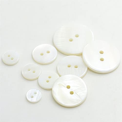 CISULI Weiße Natürliche Muschelknöpfe 2 Löcher Nähknopf Durchmesser 100 Stück/Packung 9mm/10mm/11mm/12mm/15mm/18mm/20mm/23mm/25mm (Weiß Natürliches Muschel 2 Löcher - 12.5mm) von CISULI