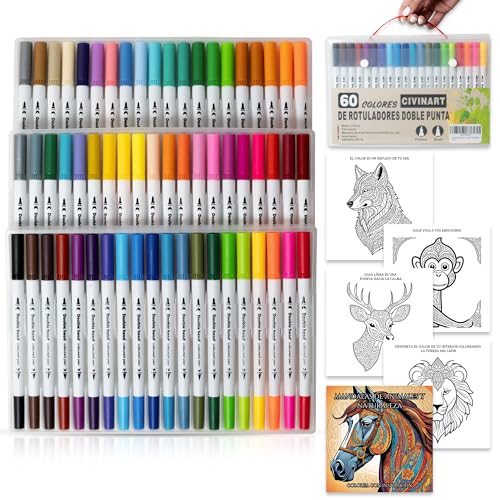 CIVINART Lettering Filzstifte, 60 Farben, Pinselspitze, feine Doppelspitze, Set für Kinder und Erwachsene, Mandalas, Graffiti, Kalligraphie, Zeichnen, professionelle Aquarellfarben CIVINART Lettering Filzstifte, 60 Farben, Pinselspitze, feine Doppelspitze, Set für Kinder und Erwachsene, Mandalas, Graffiti, Kalligraphie, Zeichnen, professionelle Aquarellfarben von CIVINART
