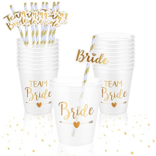 CIYIN Braut und Team Braut Tassen 12 Stück, Team Bride Becher und Strohhalme, JGA Cups Bride Tribe Becher, Bachelorette Party Cups, Team Braut Schnapsgläser Becher Bride to be Deko, 450ml CIYIN Braut und Team Braut Tassen 12 Stück, Team Bride Becher und Strohhalme, JGA Cups Bride Tribe Becher, Bachelorette Party Cups, Team Braut Schnapsgläser Becher Bride to be Deko, 450ml von CIYIN