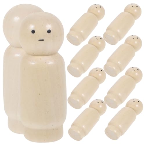 CIYODO 10 Stück DIY Holzfiguren Unbemalte Holzpuppen zum Bemalen und Basteln Kreatives für DIY Handwerk und Fantasiespiele Naturholzfarbe von CIYODO