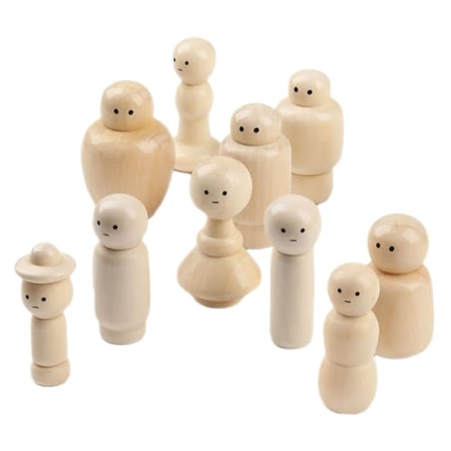 CIYODO 10 Stück Holzfiguren Peg-Puppen Puppe mit Haaren Mein unfertige Puppen aus Holz unvollendete Menschenpflock aus Holz unbemaltte Peg -Puppen Leute pfeifen Miniaturdekor von CIYODO