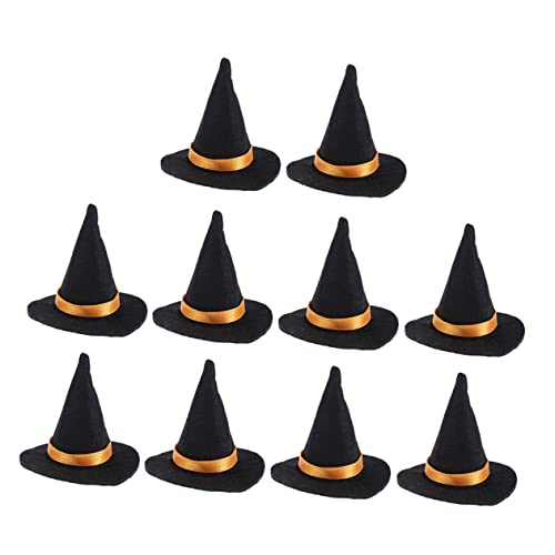 CIYODO 10 Stück Teiliges Mini Hexenhüte aus Filz Dekorative Halloween Flaschenaufsätze für Weinflaschen Party Tischdekoration Handgefertigte Schwarze Mini Hexenhut Dekoration für von CIYODO