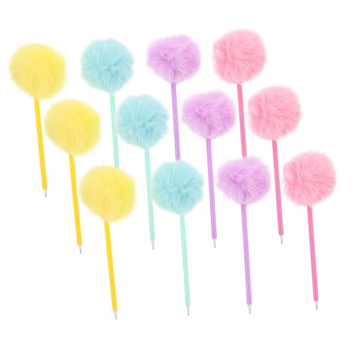 CIYODO 12 Stück Teiliges Bunte Pompom Kugelschreiber Flauschig Weiche Plüsch Stifte Komfortabler Griff Kreative Schreibwaren für Schule Büro Geburtstag Party von CIYODO