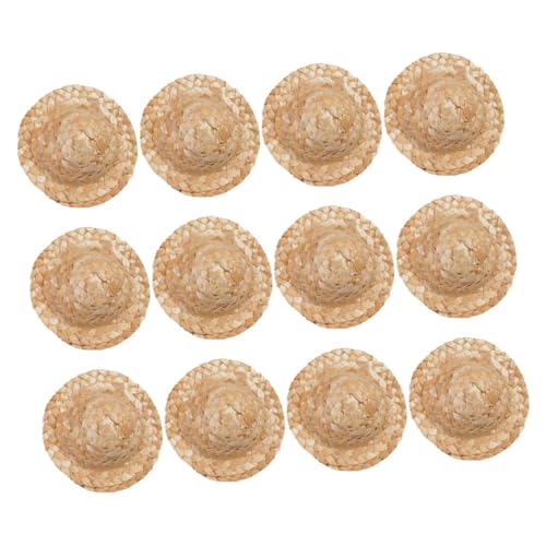 CIYODO 12 Stück Teiliges Miniatur Handgewebte Strohhüte Kleine Bastelstrohhüte Leichte Atmungsaktive Mini Strohhüte für Puppenhaus DIY Dekoration Vielseitig Einsetzbare Puppenhüte von CIYODO