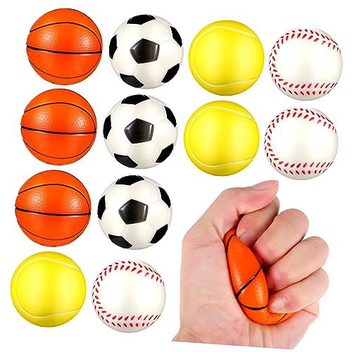 CIYODO 12Stücke Stressbälle Für Erwachsene Sport Themen Stressabbau Bälle Fußball Basketball Tennis Und Baseball Form Langlebiges PU Material Für Angst Und Stressbewältigung von CIYODO