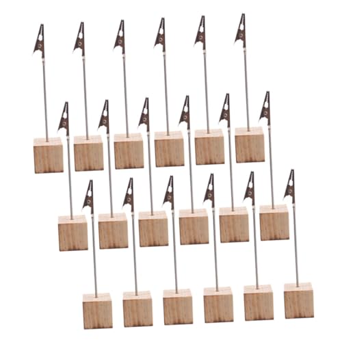 CIYODO 15 Stück Teiliges Holz Kartenhalter mit Stabilem Sockel und Festem Clip Rechteckiger Tischkartenhalter für Namenskarten Fotohalter Memo Clips als Speisekarten Tischdekoration bei von CIYODO