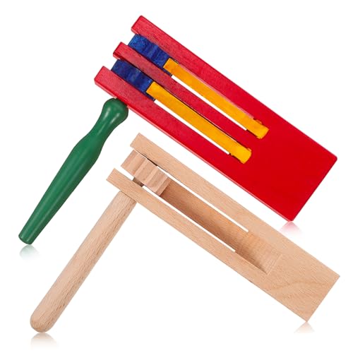 CIYODO 2 Stück Holzratsche Teiliges Bunte und Natürliche Holz Soundboards Handliche Ratsche Musikinstrument für Familien Gruppenmusik und Partyspaß von CIYODO