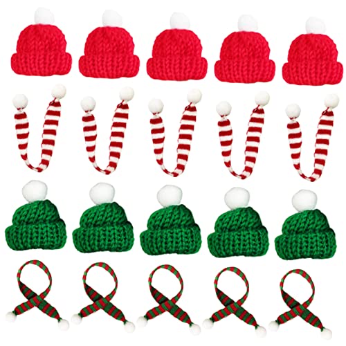 CIYODO 20 Teiliges Wollmützen Schal Set Strickparty Weihnachtsmützen Mini Mützen Zum Basteln Weihnachtszubehör Mützen Weihnachten Puppenhaus Weihnachtsdekoration Kleiner Schal von CIYODO