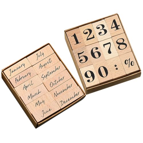 CIYODO 24 Stück Teiliges Holzstempel mit Monats Zahlenmotiven Langlebig und Handlich Vielseitig für Basteln Scrapbooking Schule und DIY Dekoration Geeignet von CIYODO