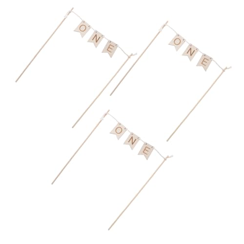 CIYODO 3 Stück Holz One Cake Topper Geburtstag Tortendeko mit Feiner Gravur Stabiles Design für Partydekoration Geburtstagsfeier Cake Banner Picks für Themenfeste von CIYODO