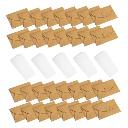 CIYODO 30 Sätze Mini Kraftpapier Briefumschläge mit Herzklammer Vintage Kreditkartengröße Umschläge mit Weißen Blankokarten für Hochzeit Geburtstag Gratulation DIY Einladung von CIYODO