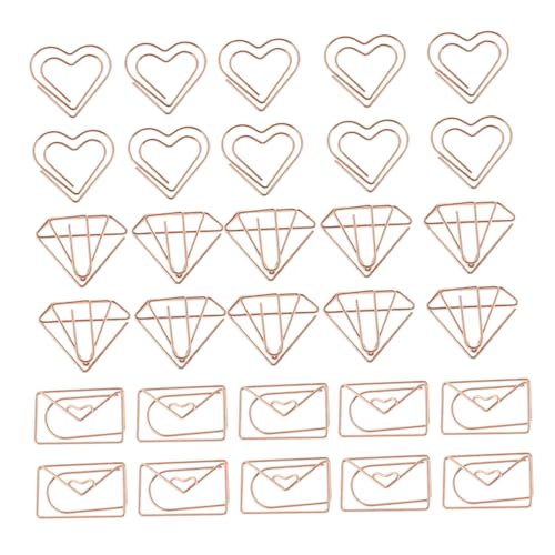 CIYODO 30 Stück Teiliges Kleine Dekorative Büroklammern aus Metall in Roségold Herz Diamantform Stilvolle Paperclips für Dokumente Lesezeichen Scrapbooking und Bürobedarf von CIYODO