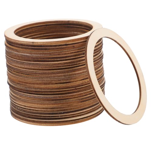 CIYODO 30 Stück runde Holzspäne holzdeko holzringe holzperlen Hochzeit groß runder Schüttgut leere Kreise aus Holz Holzausschnitte einkreisen dekorative runde Ringe unfertige Holzscheiben von CIYODO