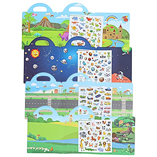 CIYODO 4 Sätze Animal Nursery Sticker Book Kleinkind Aufkleber Stickerbücher aus Papier Wiederverwendbares wasserdichtes Aufkleberbuch Wasserdichtes Umweltschutz-Szenenbuch von CIYODO