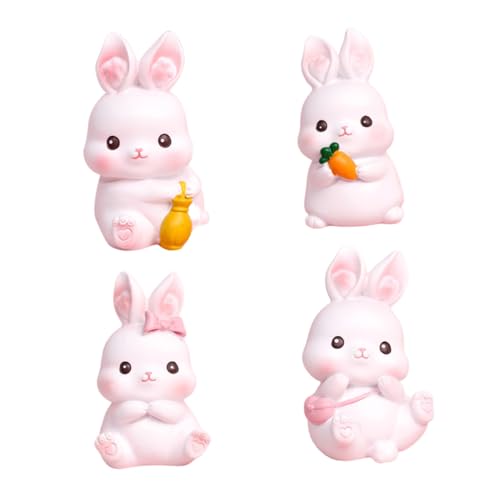 CIYODO 4 Stück Kaninchenauto -Ornamente Dekoration Hasenohren Kuchendeckel Party Hasen-Kuchen-Topper Miniatur Kaninchenfigur entzückende Hasenfigur Hasenfiguren Harz von CIYODO