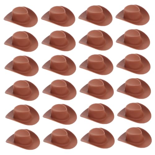 CIYODO 40 Stück Teiliges Mini Cowboy Hüte aus Kunststoff Braune Mini Hüte für Puppenhaus Dekoration Basteln und Kostümzubehör Kleine Western-inspirierte Puppenhüte mit Glatter Oberfläche von CIYODO