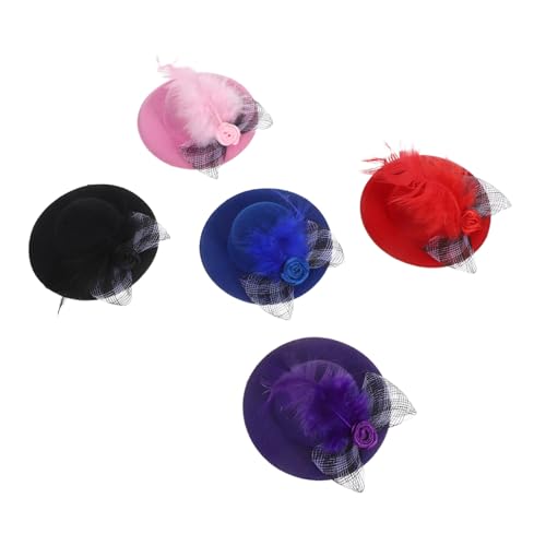 CIYODO 5 Stück Miniatur Zylinderhüte für Puppen mit Blumen-Netz Kleine Dekorative Puppenhüte für Puppenhaus und DIY Bastelprojekte Mini Top Hats für Puppen und Figuren von CIYODO