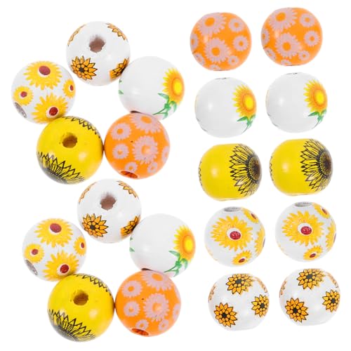CIYODO 50 Stück Bunte Holzperlen mit Blumenmuster für DIY Schmuckherstellung Runde Perlen für Armbänder und Girlanden Groß Vielseitig Einsetzbar für Kreative Bastelprojekte von CIYODO