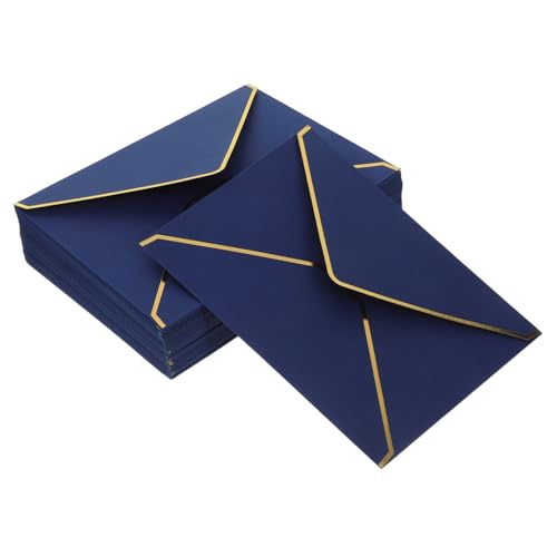 CIYODO 50 Stück Klappen Umschläge mit Goldrand Blaue Hochzeitseinladungsumschläge aus Dickem Papier für Grußkarten Shower Geburtstag Party von CIYODO